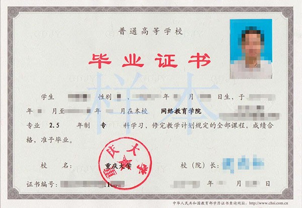 重庆大学专科毕业证图片